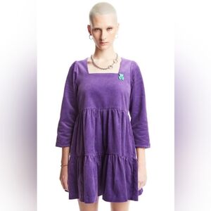 Purple Courduroy Square Neck Dress, Teddy Fresh (Size: Large)